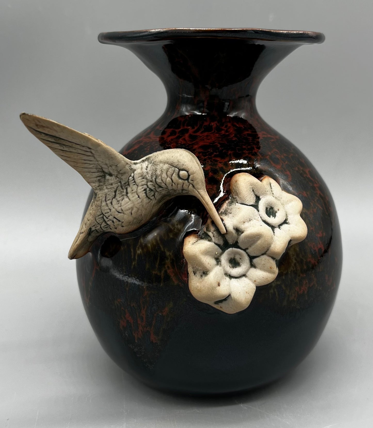 Temoku Vase with Hummingbird
