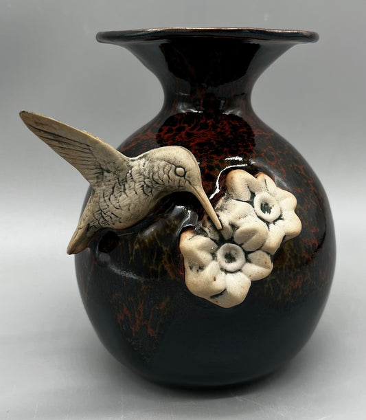 Temoku Vase with Hummingbird